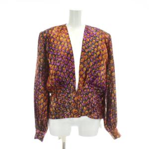 NOUVELLE BOUTIQUE ヴィンテージ ノーカラー ジャケット 絹 シルク 肩パッド 総柄 12