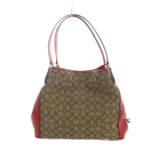 COACH 36466 シグネチャー イーディ ハンドバッグ トート ロゴ キャンバス レザー 茶 ブラウン 赤 レッド