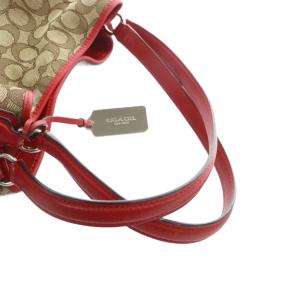 COACH 36466 シグネチャー イーディ ハンドバッグ トート ロゴ キャンバス レザー 茶 ブラウン 赤 レッド