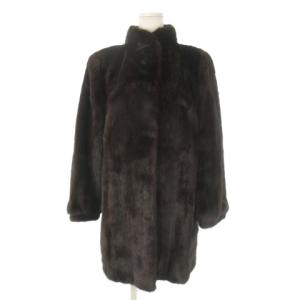 銀サガ ファーコート ミンクファー 毛皮 ミドル丈 スタンドカラー 11 焦げ茶 ダークブラウン /CK12