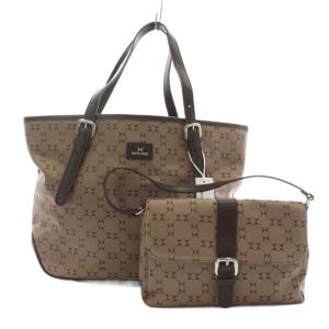 トートバッグ ナイロン レザー ハンドバッグ付き 総柄 ロゴ 茶色 ブラウン /XZ GY18