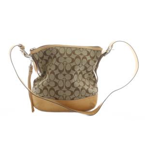 9362 ショルダーバッグ 斜めがけ ロゴ キャンバス レザー シグネチャー 茶 ブラウン GY18 /MQ