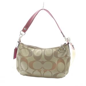 COACH ポピー シグネチャー F13833 ハンド ショルダーバッグ 2WAY キャンバス レザー ロゴ ベージュ