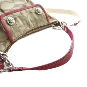 COACH ポピー シグネチャー F13833 ハンド ショルダーバッグ 2WAY キャンバス レザー ロゴ ベージュ