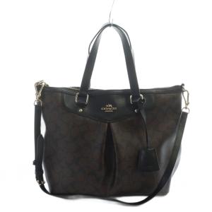 トートバッグ ショルダー 2WAY F34614 ハンド PVC レザー シグネチャー 茶 ブラウン GY18