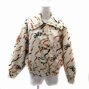 sports 中綿ブルゾンジャケット ミドル丈 総柄 M マルチカラー クリーム 茶 ブラウン /SM5