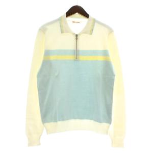 ニット ポロシャツ セーター 長袖 ハーフジップ 50 L 白 ホワイト 水色 ライトブルー /XZ GY18