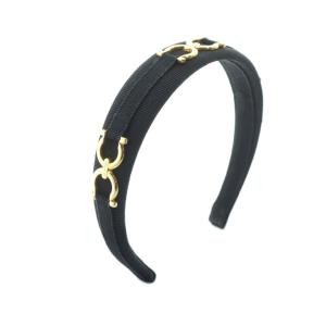 カチューシャ ヘアアクセ ロゴ ゴールド金具 黒 ブラック GY11 /MQ