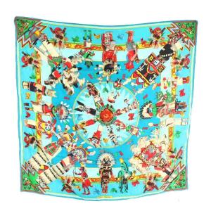 HERMES カレ90 KACHINAS カチナ スカーフ シルク ブルー