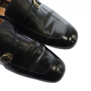 GUCCI ローファー 革靴 ロゴ レザー スクエアトゥ 40 25cm 黒 ブラック GY18 /MQ OH