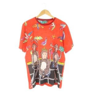 Tシャツ 半袖 イラストプリント アニマル 鳥 お猿 52 XL 赤 レッド /CK8 GY11