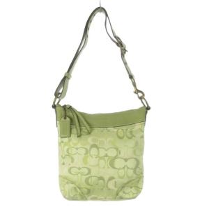 ショルダーバッグ キャンバス レザー 革 ジャカード シグネチャー ロゴ型押し 緑 グリーン 10378