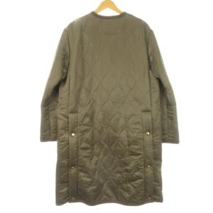 Traditional Weatherwear ウェーブキルティングジャケット ノーカラー ロング丈 裏側ボア 34 S 緑 グリーン カーキ /AH8