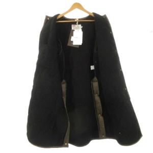 Traditional Weatherwear ウェーブキルティングジャケット ノーカラー ロング丈 裏側ボア 34 S 緑 グリーン カーキ /AH8