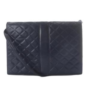 YVES SAINT LAURENT ヴィンテージ ショルダーバッグ レザー フラップ キルティング ゴールド金具 紺 ネイビー /SR GY13