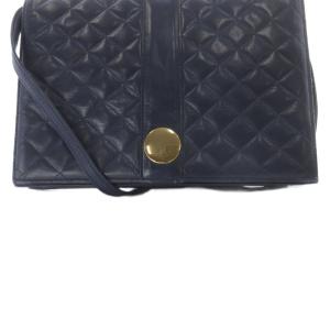 YVES SAINT LAURENT ヴィンテージ ショルダーバッグ レザー フラップ キルティング ゴールド金具 紺 ネイビー /SR GY13