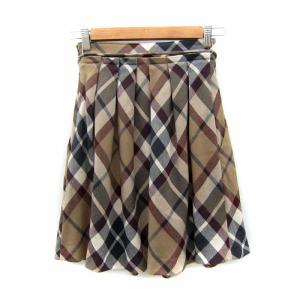 BURBERRY BLUE LABEL フレアスカート ひざ丈 チェック柄 リボン マルチカラー 34 S ブラウン /SY5 GY18