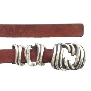 DIESEL BALICES 00S5CQ ベルト バックル 牛革 レザー シルバー金具 80/32 茶色 ブラウン