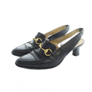 パンプス レザー ホースビット ヒール ポインテッドトゥ 38 24cm 黒 ブラック GY18 /MQ