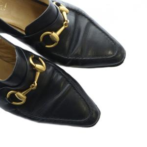 GUCCI パンプス レザー ホースビット ヒール ポインテッドトゥ 38 24cm 黒 ブラック GY18 /MQ