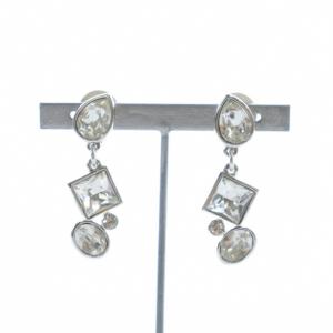 イヤリング アクセサリー 両耳用 クリップ式 ロゴ ストーン シルバー色 GY18 /MQ