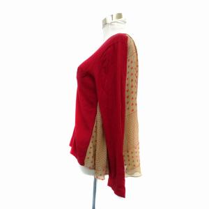 sacai luck ニット カットソー クルーネック 長袖 ハート柄 切替 カシミヤ 2 M 赤 レッド 茶色 ブラウン /HO31