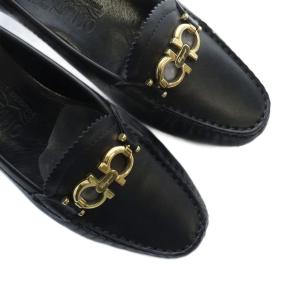 Salvatore Ferragamo パンプス スクエアトゥ ロゴ レザー ガンチーニ ヒール 6 23.5cm 黒 ブラック GY18 /MQ
