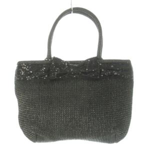 MISTO ハンドバッグ カゴバッグ スパンコールテープ リボンモチーフ 黒 ブラック /CK18 GY18