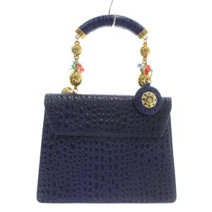 ハンドバッグ クロコ型押し ブルー