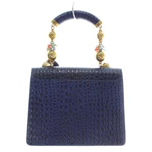 GIANNI VERSACE ハンドバッグ クロコ型押し ブルー