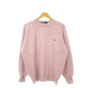 ニット セーター クルーネック 長袖 ウール ポニー刺繍 M ピンク /MN25 GY18