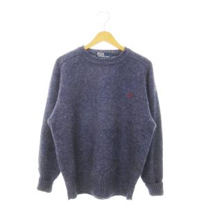 ニット セーター クルーネック 長袖 ウール ポニー刺繍 L 紫 パープル /MN27 GY18