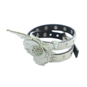 ブレスレット アクセサリー バングル レザー 花 フラワー スタッズ 白 ホワイト GY11 /MQ OH