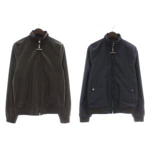 レザージャケット シルク チェック柄 ジップアップ 44