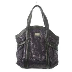 トートバッグ エナメルレザー スエード クロコ型押し 総柄 ロゴ 紫 パープル 黒 ブラック /MN14