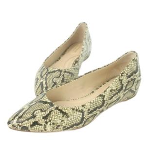 BRENNA SKIMMER フラットパンプス アーモンドトゥ レザー 革 型押し パイソン 大きいサイズ