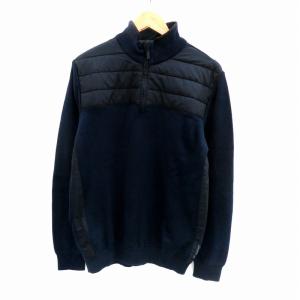 ニット カットソー ハーフジップ 長袖 切替 M 紺 ネイビー /HO24 GY18
