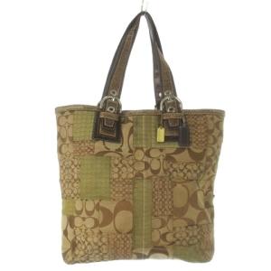 トートバッグ キャンバス レザー 革 パッチワーク キルティング シグネチャー 茶 ブラウン 10089