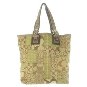 COACH トートバッグ キャンバス レザー 革 パッチワーク キルティング シグネチャー 茶 ブラウン 10089