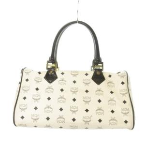 MCM ボストンバッグ ハンドバッグ レザー ロゴ 総柄 白 ホワイト /MN14 GY18
