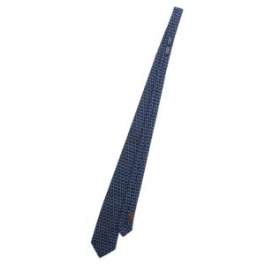 HERMES ネクタイ 絹 シルク レギュラータイ Hロゴ 総柄 紺 ネイビー 青 ブルー /XZ OH GY17