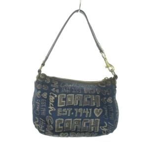 COACH POPPY ミニバッグ ハンドバッグ ポーチ ジャガード ロゴ ラメ 紺 ネイビー /MN17 GY18