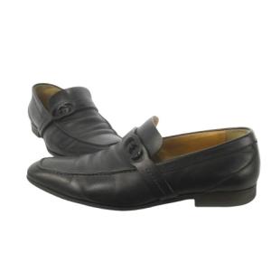GUCCI ローファー スリッポン レザー 革 インターロッキング ロゴ 42 27.0cm 黒 ブラック /CK25