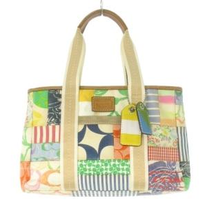 ハンドバッグ パッチワーク キャンバス シグネチャー レザー 革 ロゴ ベージュ 10454 /CK30