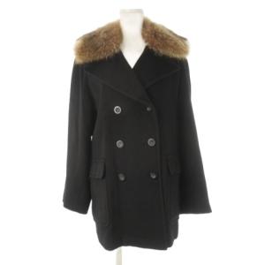 Pコート ピーコート ダブル ミドル丈 ファー付き ウール 40 L 黒 ブラック /CK10 GY18