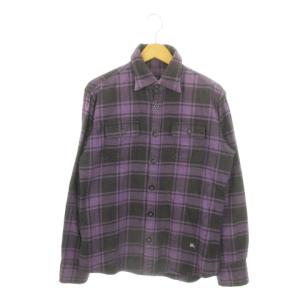 ネルシャツ 長袖 2 M 紫 パープル チェック ロゴ刺繍 /MN16 GY11