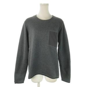 ニットソー カットソー ラウンドネック 長袖 裏フリース ストレッチ ワンポイント ロゴ アウトドア M