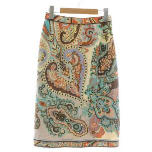 タイトスカート ウール シルク混 ひざ丈 ペイズリー柄 総柄 ロゴ 67 マルチカラー /XZ GY18