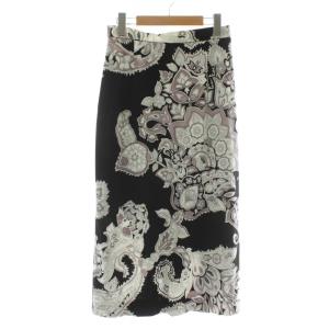 タイトスカート ひざ丈 花柄 総柄 ロゴ L 黒 ブラック 白 ホワイト 紫 パープル /XZ GY18