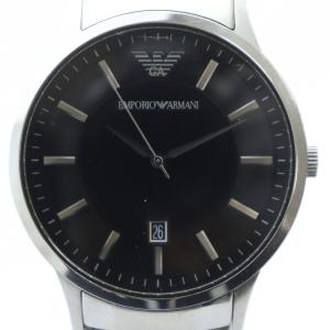 AR-2457 腕時計 ウォッチ クォーツ カレンダー付き 黒文字盤 ロゴ シルバー色 GY18 /MQ